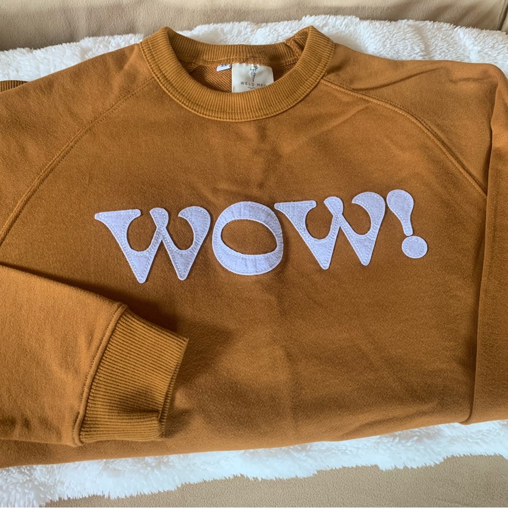 Real Fun, Wow! NWOT rust color, white lettering, Weld Mfg Hemp sweatshirt